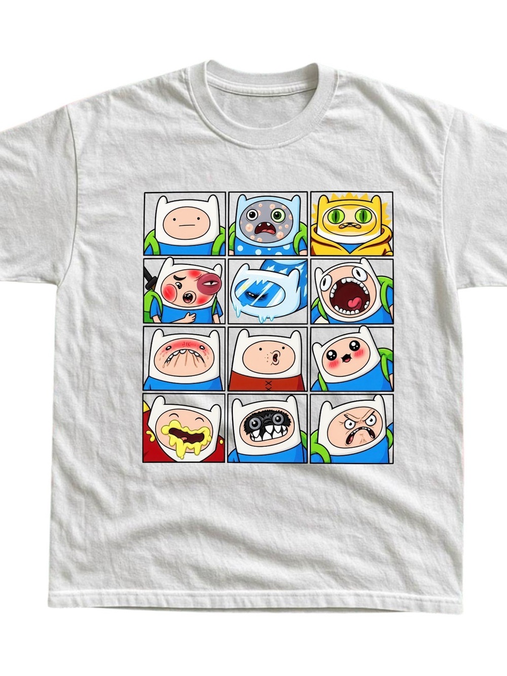 Gildan White Cartoon Faces Grid Short Sleeve Tee, Gift For Her, For Him